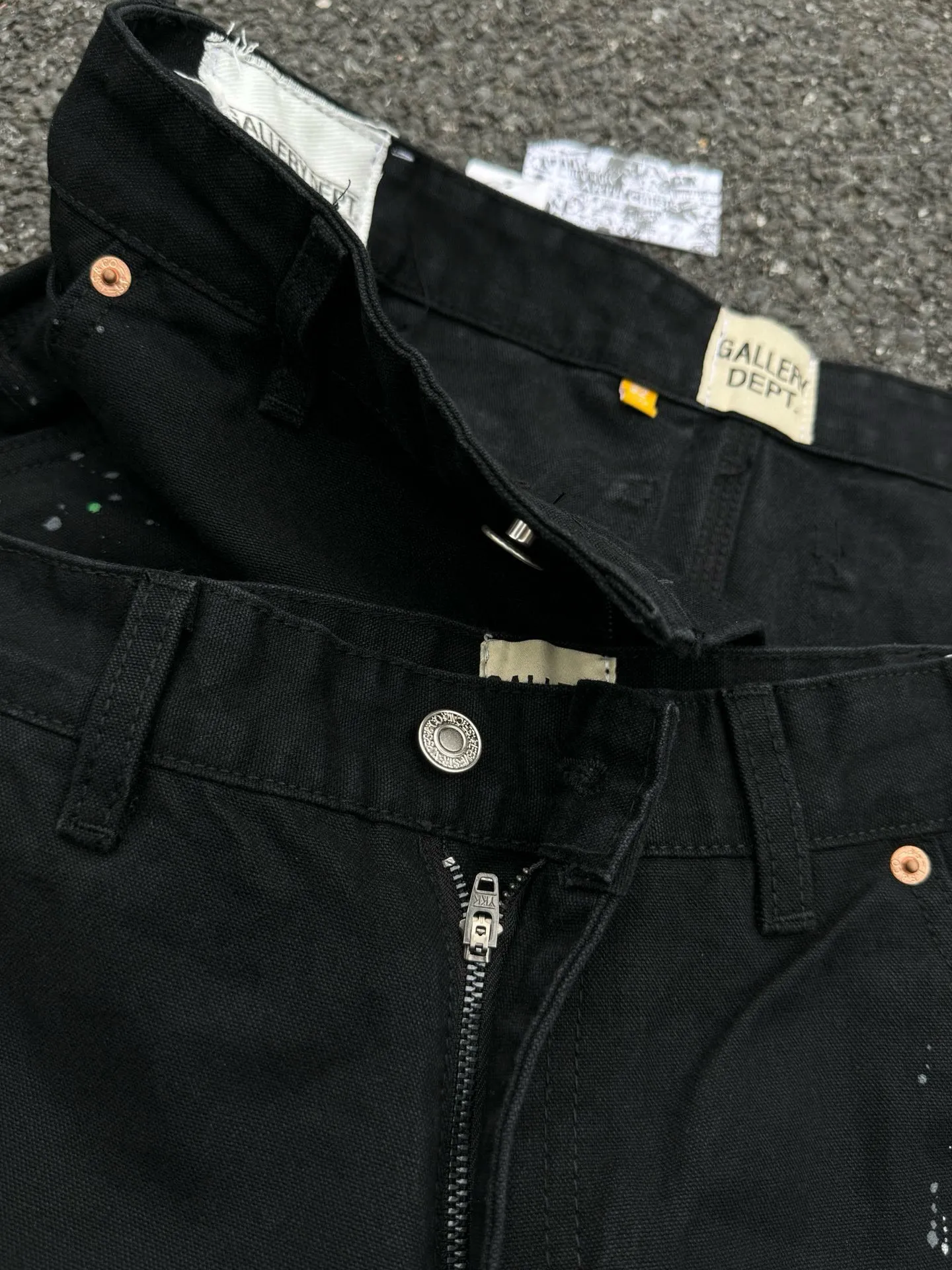 -Size upper body P220#G33 GALLERY DEPT. Spliced ​​washed retro jeans for men and women, high street splash-ink pants, micro-flared casual trousers, trendy couple, same style. Color: black. Size: S-XXL (corresponding to 28-36)